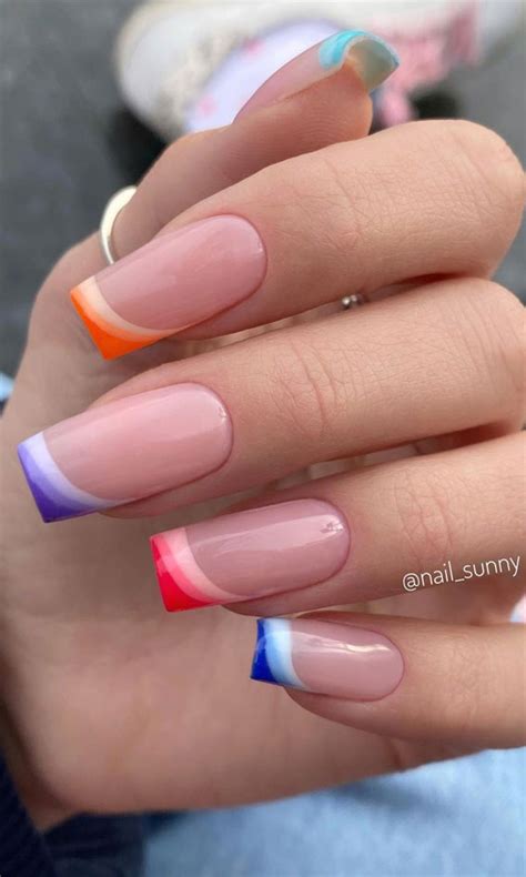24 Best Summer French Tip Nails, French colour nails, nail designs 2021