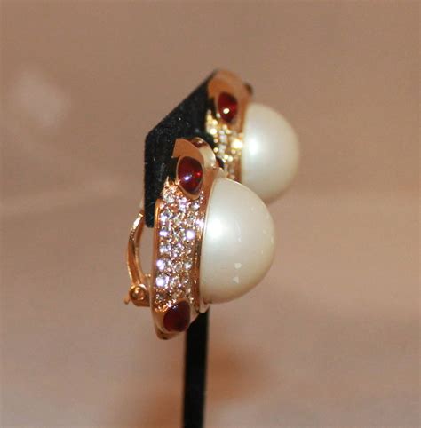 Ciner Vintage Mabe Pearl and Rhinestone Clip Earrings - circa 1980s For ...