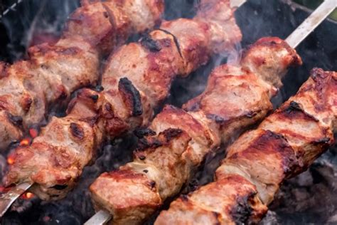 Free Images : skewers, frying, coals, picnic, meat barbecue, grilled ...