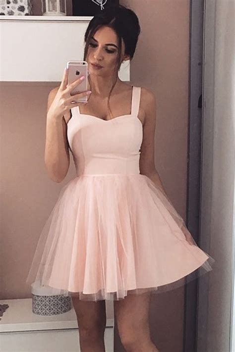 Princess Straps Pink Satin Tulle Homecoming Dress,short Sleeveless ...