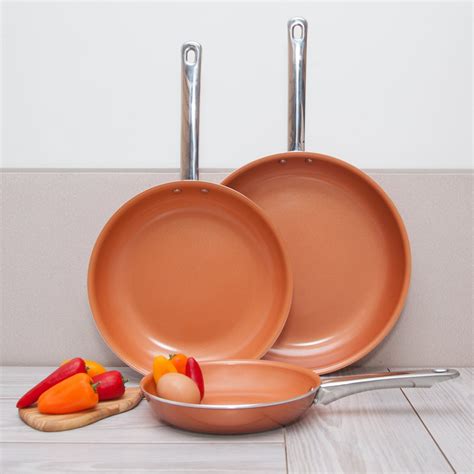 Healthy Nonstick Ceramic Coated Frying Pan – 3 Pcs Eco Friendly Durable ...