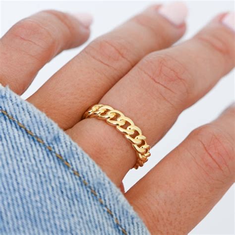 chain ring gold chain ring statement ring chunky ring curb etsy