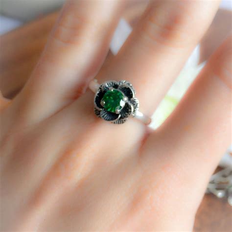 flower ring emerald ring created emerald vintage ring etsy