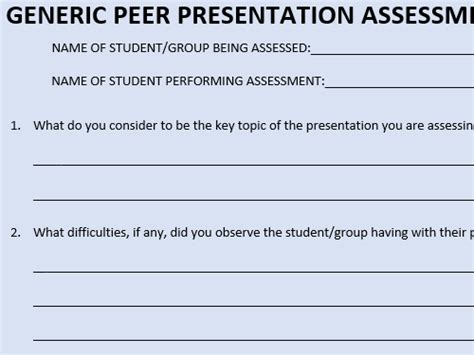 Peer Presentation Assessment Sheet | Teaching Resources