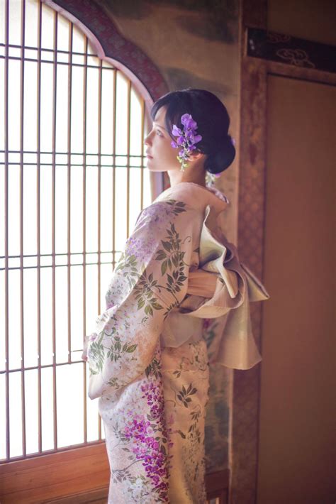 tanuki kimono : [Fujinami] (wisteria waves) furisode designed by...