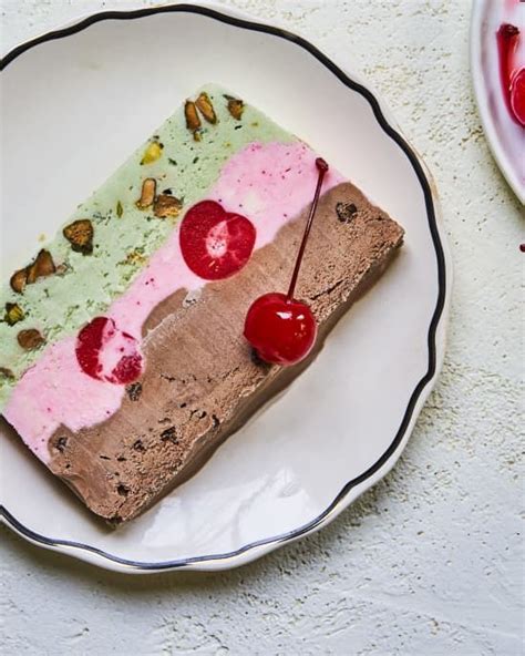 spumoni ice cream cake  pistachio cherry  chocolate layers