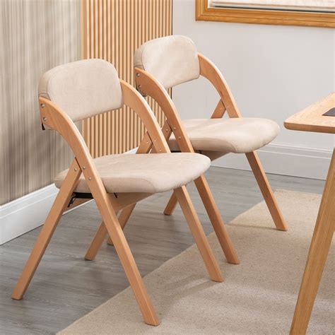 HOMEFUN Folding Chairs with Padded Seats, Wooden Stackable Dining Chair