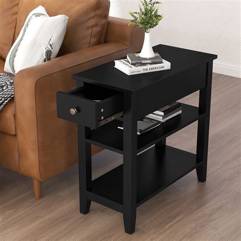 ChooChoo Side Table Living Room, Narrow End Table with Drawer and Shelf ...