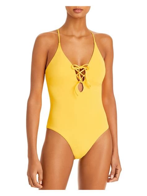 Buy Aqua Swim Laceup Plunging Onepiece Swimsuit - Yellow At 68% Off