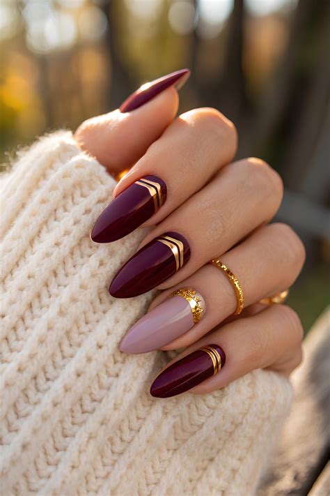 💅 Classy Burgundy & Gold Nails | Elegant Almond Nail Design in 2025