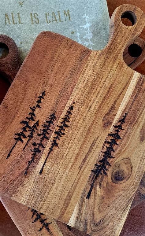 individual wood burned charcuterie board  tree design wood