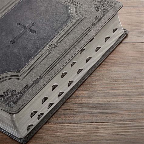 Gray with Black Inlay Faux Leather Super Giant Print King James Version ...