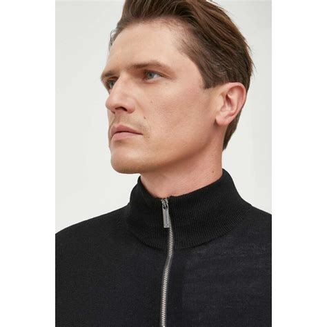 Вълнен пуловер Calvin Klein мъжки в черно от лека материя с поло - GLAMI.bg