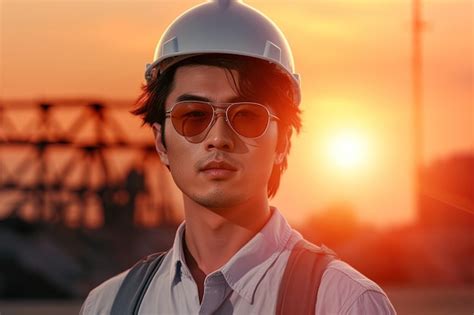 Premium AI Image | portrait of young asian engineer on construction ...