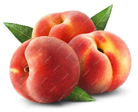 Premium Photo | Ripe juicy peaches with leaves on white
