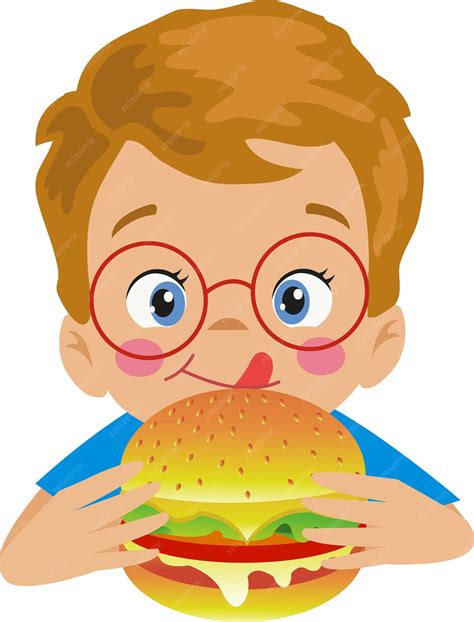 premium vector cute happy boy eating hamburger