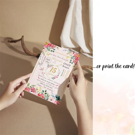 15th Birthday Card Printable, 15 Year Old Girl Pink Birthday Card for ...