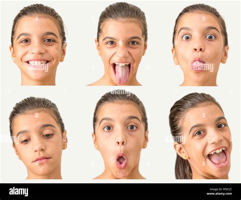 Series of 6 face portraits of a young girl Stock Photo - Alamy