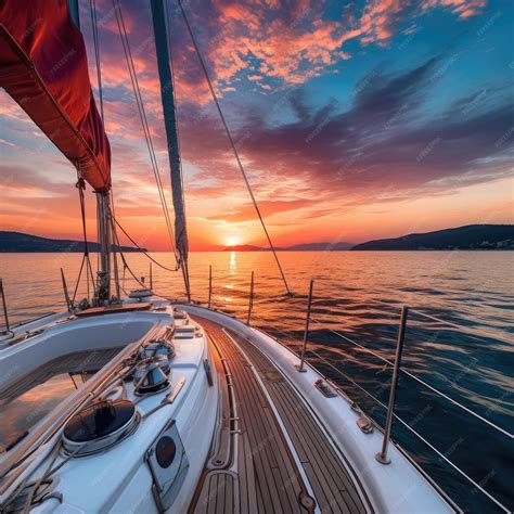 premium photo sailing  serenity  luxurious sunset cruise   yacht