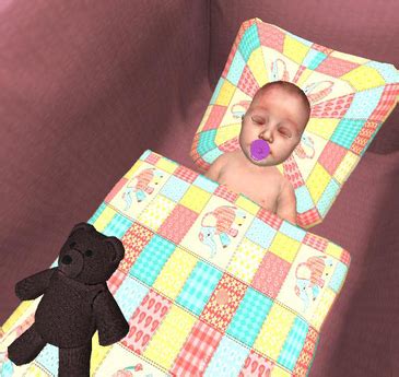 Second Life Marketplace - Baby Girl in Crib with dummy, teddy, pillow ...