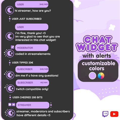 P2U Customizable Chat Widget Moon Purple Stream Chatbox Cute