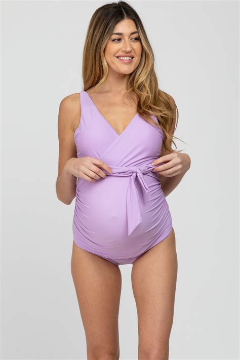 Lavender Waist Tie Maternity One-Piece Swimsuit – PinkBlush