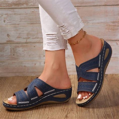 Blisscomfy Arch Support Comfort Wide Toe Box Open Toe Sandals - Bulepods