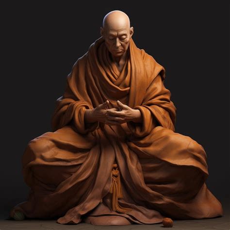 Premium AI Image | A statue of a monk with a wooden stick in his hands.