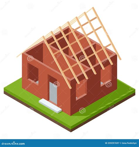 House Construction Isometric Stage. Visualization of Modern Building