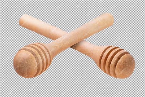 Медовый ковш или ложка из дерева, изолированные на прозрачном фоне ...