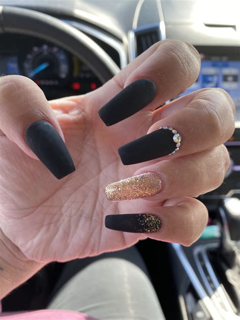 Matte black coffin | Coffin nails ombre, Black coffin nails, Black nail