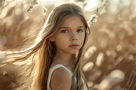 Premium Photo | Young Girl with Long Hair Poses in Setting