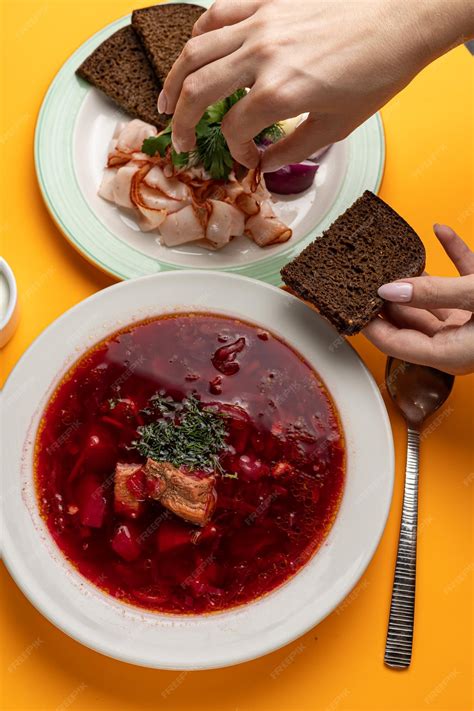 Premium Photo | Traditional ukrainian borscht with sour cream