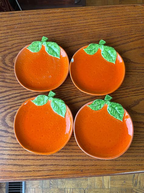 vintage orange fruit shaped set  ceramic plates   japan