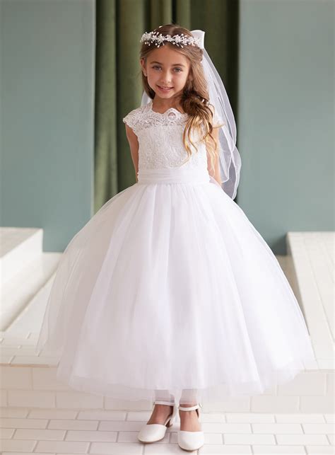 Corded lace with V lace back First Communion Dress - My First Communion
