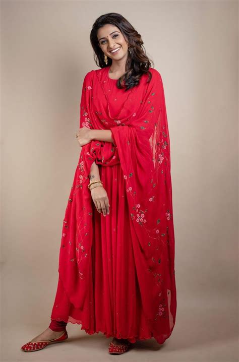 priya bhavani shankar   red anarkali suit priya bhavani shankar