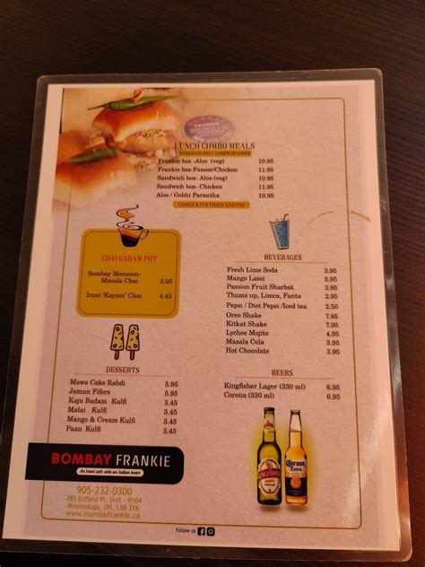 Menu au Mumbai Frankie Mississauga - The Original Bombay Roll