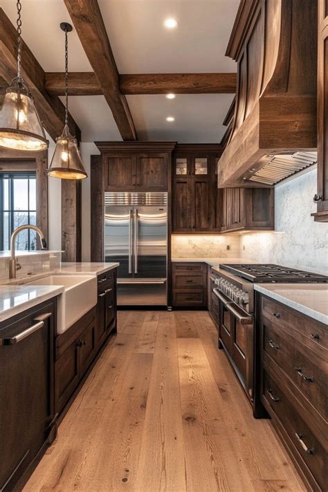Pin by pl3photos on Chalet in 2025 | Dark brown kitchen cabinets, Brown ...