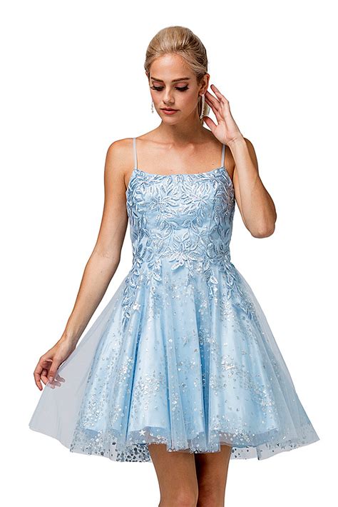 Sky Blue Short Homecoming Dress - Prom-Avenue