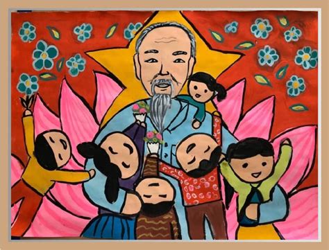 tranh ve bac ho va thieu nhi don gian dep va  nghia