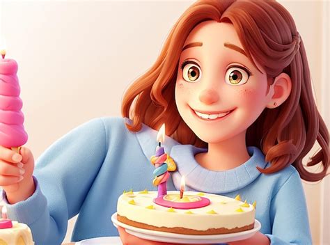 Premium AI Image | Portrait of a smiling birthday girl holding a slice ...