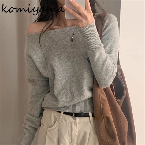 Женский асимметричный свитер с косым воротником | AliExpress