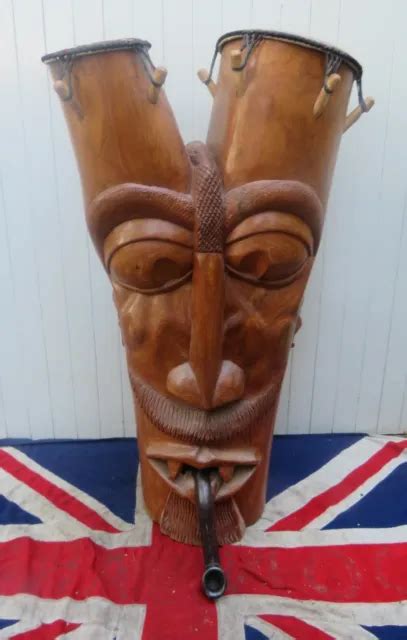 HAND CARVED WOODEN West African Talking Drum Musical Reggae Artist ...