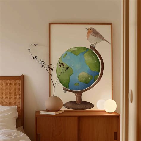 watercolor globe digital  wall art earth art office decor earth