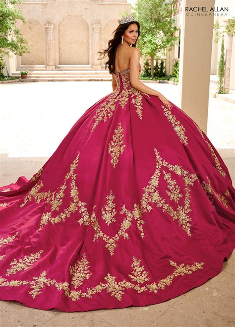 Burgundy Gold Rachel Allan RQ2217 Beaded Ball Gown Long Quinceanera