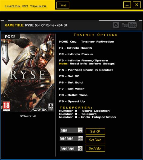 PC Trainers By Mr.AntiFun: RYSE SON OF ROME V1.0 TRAINER +11 [LINGON]