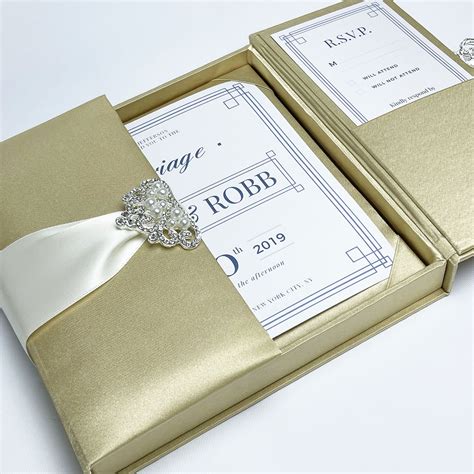 Luxury Golden Silk Gatefold Wedding Invitation Box – Wholesale