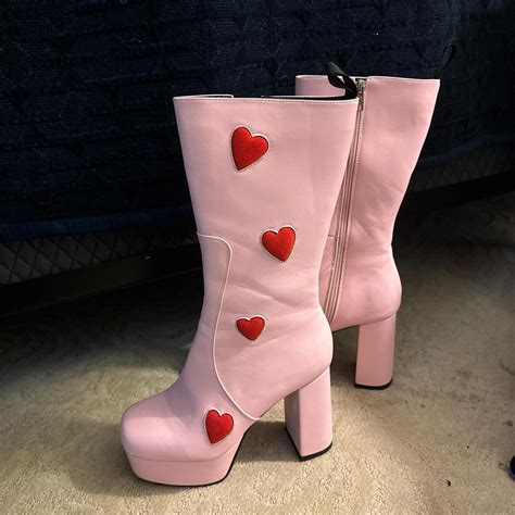 LAMODA platform pink heart boots (minor scrapes)... - Depop