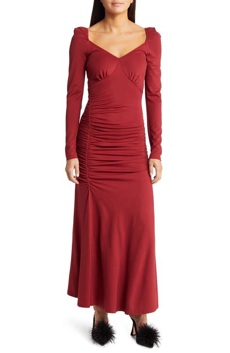 Amy Lynn Puff Shoulder Long Sleeve Ruched Midi Dress | Nordstrom
