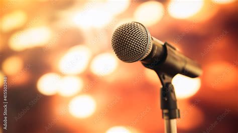Public speaking backgrounds, Close-up the microphone on stand for ...